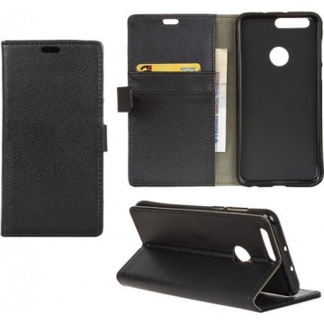 Litchi cover zwart wallet case hoesje Huawei Honor 8