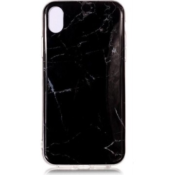Shop4 - iPhone Xs Max Hoesje - Zachte Back Case Marmer Zwart