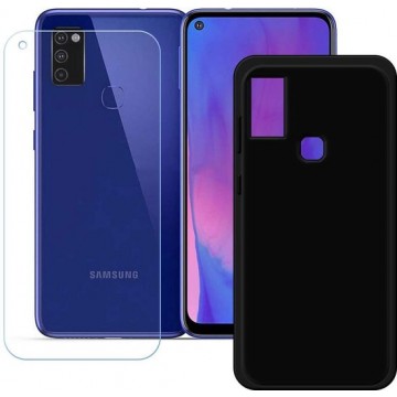 Samsung Galaxy M31 hoesje silicone zwart met 2 Pack Tempered glas Screen Protector