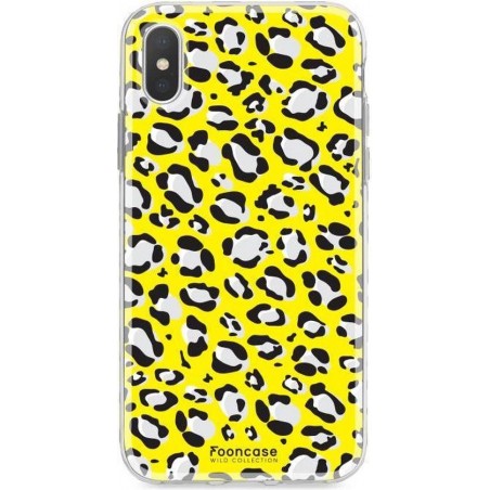 FOONCASE iPhone X hoesje TPU Soft Case - Back Cover - WILD COLLECTION / Luipaard / Leopard print / Geel