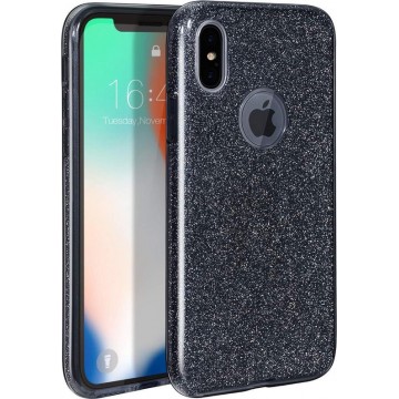 iPhone X / XS Hoesje Glitters Siliconen TPU Case Zwart - BlingBling Cover