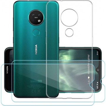 Nokia 7.2 transparant hoesje silicone met 2 Pack Tempered glas Screen Protector