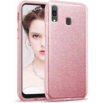 Samsung Galaxy A20S Hoesje Glitters Siliconen TPU Case licht roze - BlingBling Cover