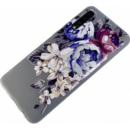 Samsung Galaxy A70 - Silicone bloemen hoesje Kim transparant paars