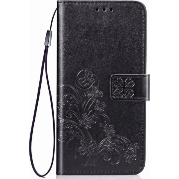 Shop4 - Xiaomi Redmi Note 7 Hoesje - Wallet Case Bloemen Patroon Zwart