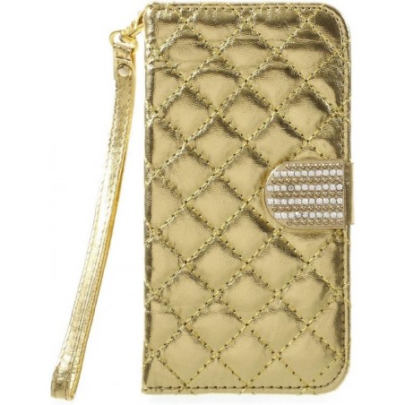 Shop4 - iPhone Xs Hoesje - Wallet Case Ruit Goud