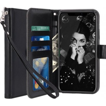 iPhone X - Lederen TPU Wallet Case Zwart - Portemonee Hoesje - Book Case - Flip Cover - Klap - 360 beschermend Telefoonhoesje
