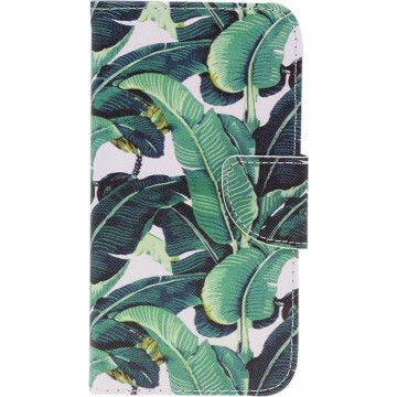 Shop4 - iPhone 11 Pro Max Hoesje - Wallet Case Bananen Bladeren Groen