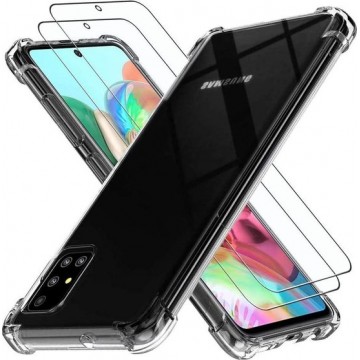 Samsung Galaxy A71 Hoesje - Anti Shock Hybrid Case & 2X Tempered Glas Combi - Transparant