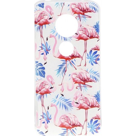 Shop4 - Motorola Moto G7 Play Hoesje - Zachte Back Case Flamingo's Transparant