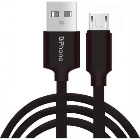 DrPhone HybridX - 1 Meter Kabel - Data + Opladen - Speakers / Koptelefoon  - Micro USB - Oplaadkabel - Zwart