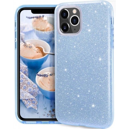 iPhone 12 Pro Hoesje Glitters Siliconen TPU Case Blauw - BlingBling Cover