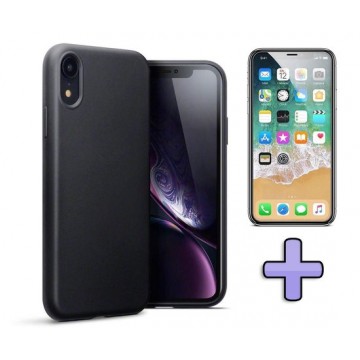 Apple iPhone XR Hoesje - Siliconen Backcover & Tempered Glass Combi - Zwart