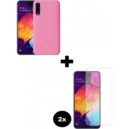 Samsung Galaxy A50 Siliconen Hoesje Cover Roze + 2x Screenprotector