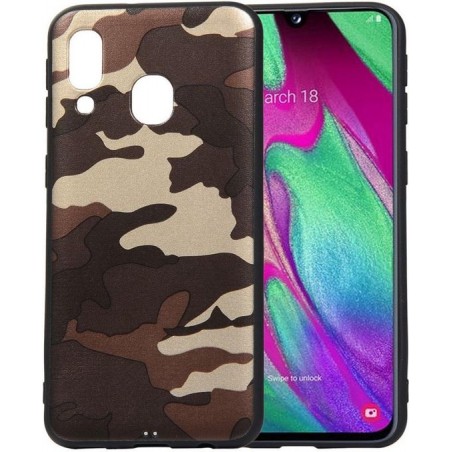 Samsung Galaxy A40 TPU Hoesje met Camouflage Print Bruin