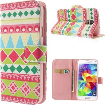 Samsung Galaxy S5 Wallet Stand Case Tribal Pink