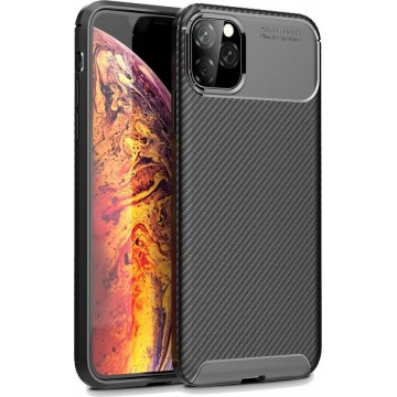 Apple iPhone 11 Pro Max Siliconen Carbon Hoesje Zwart