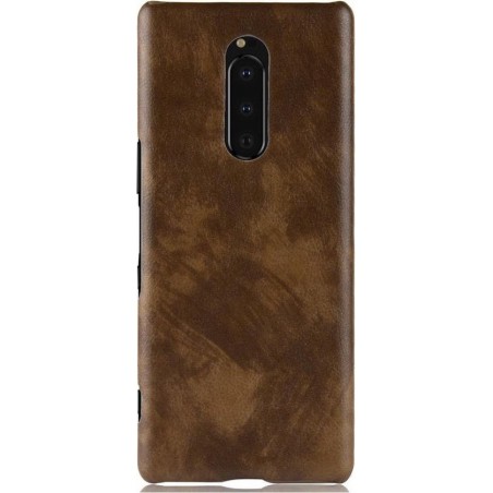 Shop4 - Sony Xperia 1 Hoesje - Harde Back Case Lychee Bruin