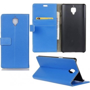 Litchi cover blauw wallet case hoesje Oneplus 3
