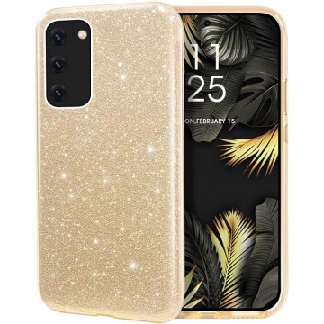 Samsung Galaxy S20 Hoesje Glitters Siliconen TPU Case Goud - BlingBling Cover