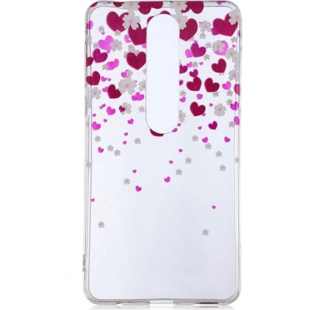 Shop4 - Nokia 6.1 (2018) Hoesje - Zachte Back Case Hartjes Transparant