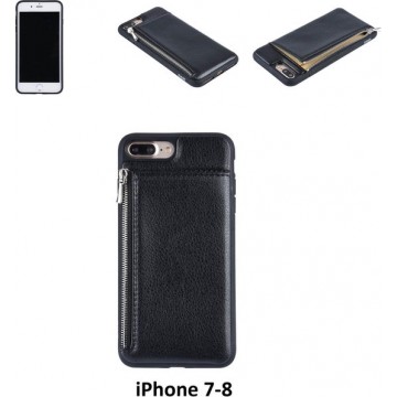 UNIQ Accessory iPhone 7-8 Plus Kunstleer Backcover hoesje met rits - Zwart