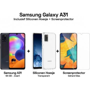Samsung Galaxy A31 - 64GB - Zwart + Transparant Hoesje + Screenprotector
