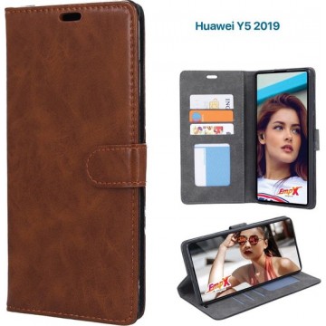 EmpX.nl Huawei Y5 2019 TPU/Kunstleer Bruin Boekhoesje | Y5 2019 Bookcase Hoesje | Flip Hoes Wallet
