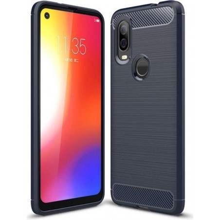 Motorola One Vision Geborsteld TPU Hoesje Blauw