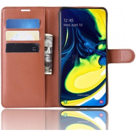 Samsung Galaxy A80 Lychee Portemonnee Hoesje Bruin