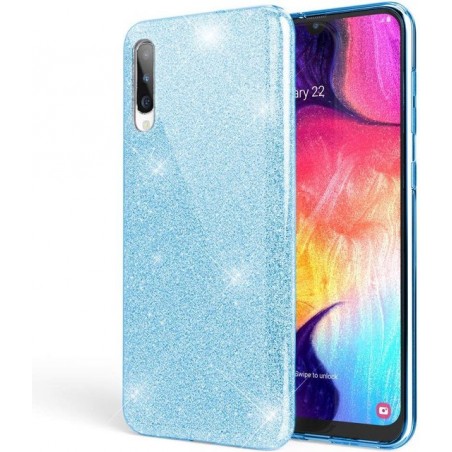 Samsung Galaxy A10 Hoesje Glitters Siliconen TPU Case Blauw - BlingBling Cover