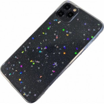 Apple iPhone Xs Max - Glitter zacht hoesje Lynn transparant ster maan