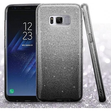 Samsung Galaxy S8 Plus Hoesje - Glitter Backcover - Zwart & Zilver