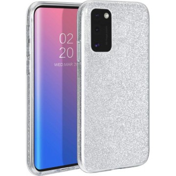 Samsung Galaxy A41 Hoesje Zilver - Glitter Back Cover