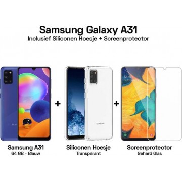 Samsung Galaxy A31 - 64GB - Blauw + Transparant Hoesje + Screenprotector