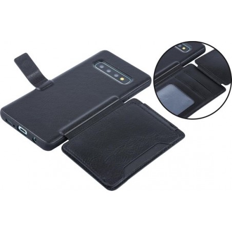 UNIQ Accessory Galaxy S10 Kunstleer Backcover hoesje met clip pasjeshouder - Zwart (S10)