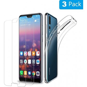 Huawei P20 Lite 2018 Silicone hoesje + 2X Tempered Glas Screenprotector