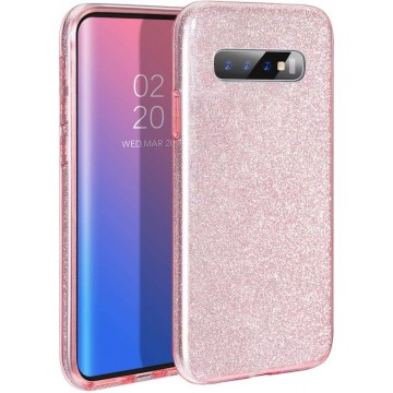 Samsung Galaxy S10 Plus Hoesje Glitters Siliconen TPU Case roze - BlingBling Cover