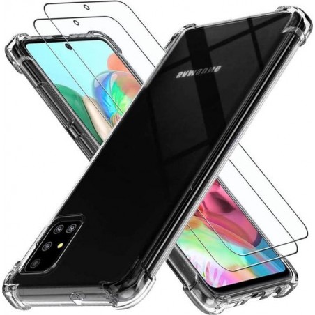 Samsung Galaxy A51 Hoesje - Anti Shock Hybrid Case & 2X Tempered Glas Combi - Transparant