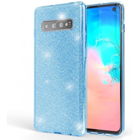 Samsung Galaxy S10 Hoesje Glitters Siliconen TPU Case Blauw - BlingBling Cover