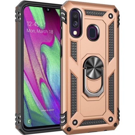 Samsung Galaxy A40 Hoesje - Anti-Shock Hybrid Ring Armor rose goud