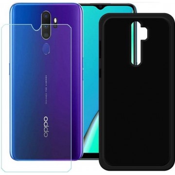 OPPO A5 2020 transparant hoesje silicone met 2 Pack Tempered glas Screen Protector