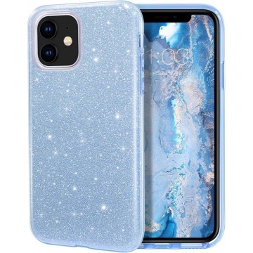 Apple iPhone 12 Mini Hoesje Blauw - Glitter Back Cover