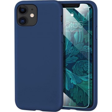 iPhone 12 Pro Max Hoesje - Siliconen Backcover - Donker blauw + Tempered Glas