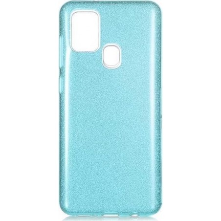 Samsung Galaxy M21 Hoesje Glitters Siliconen TPU Case Blauw - BlingBling Cover