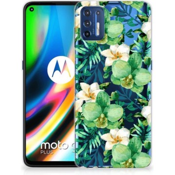 Silicone Back Cover Motorola Moto G9 Plus Telefoon Hoesje Orchidee Groen