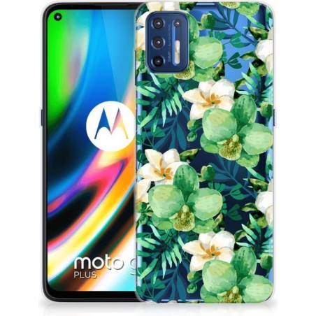 Silicone Back Cover Motorola Moto G9 Plus Telefoon Hoesje Orchidee Groen