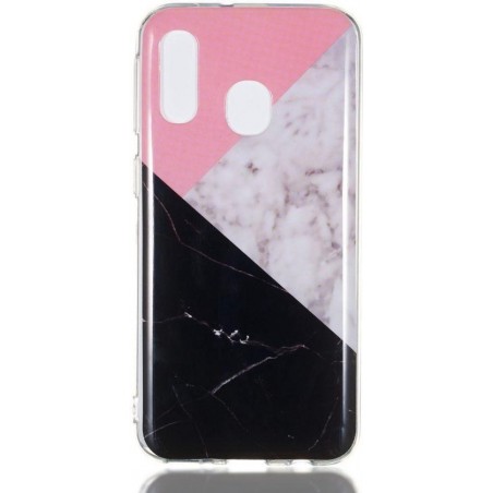 Samsung Galaxy A40 TPU Back Cover met Marmer Print Roze Zwart