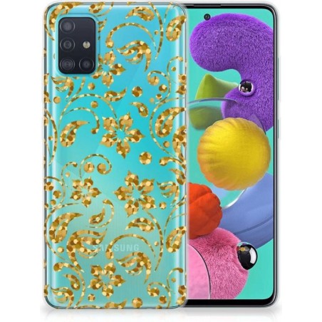 Back Case Samsung A51 TPU Siliconen Hoesje Gouden Bloemen