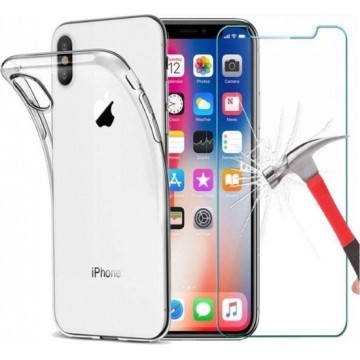 Transparant Hoesje voor iPhone Xr Soft TPU Gel Siliconen Case + Tempered Glass Screenprotector